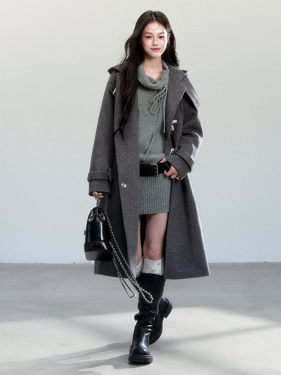 Hooded Duffle Coat With Toggle Buttons