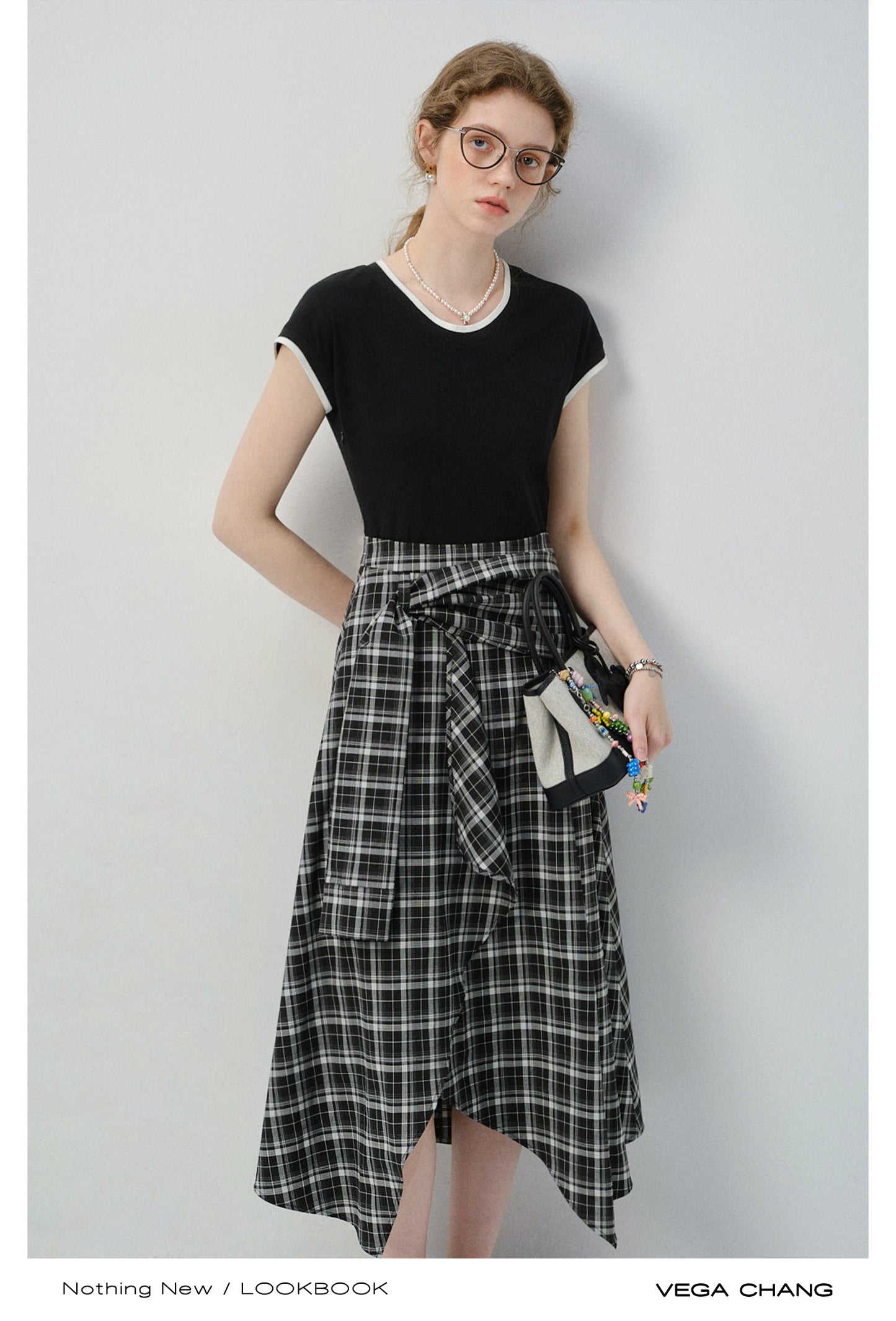 Asymmetric Plaid Faux Two-Piece T-Shirt Dress