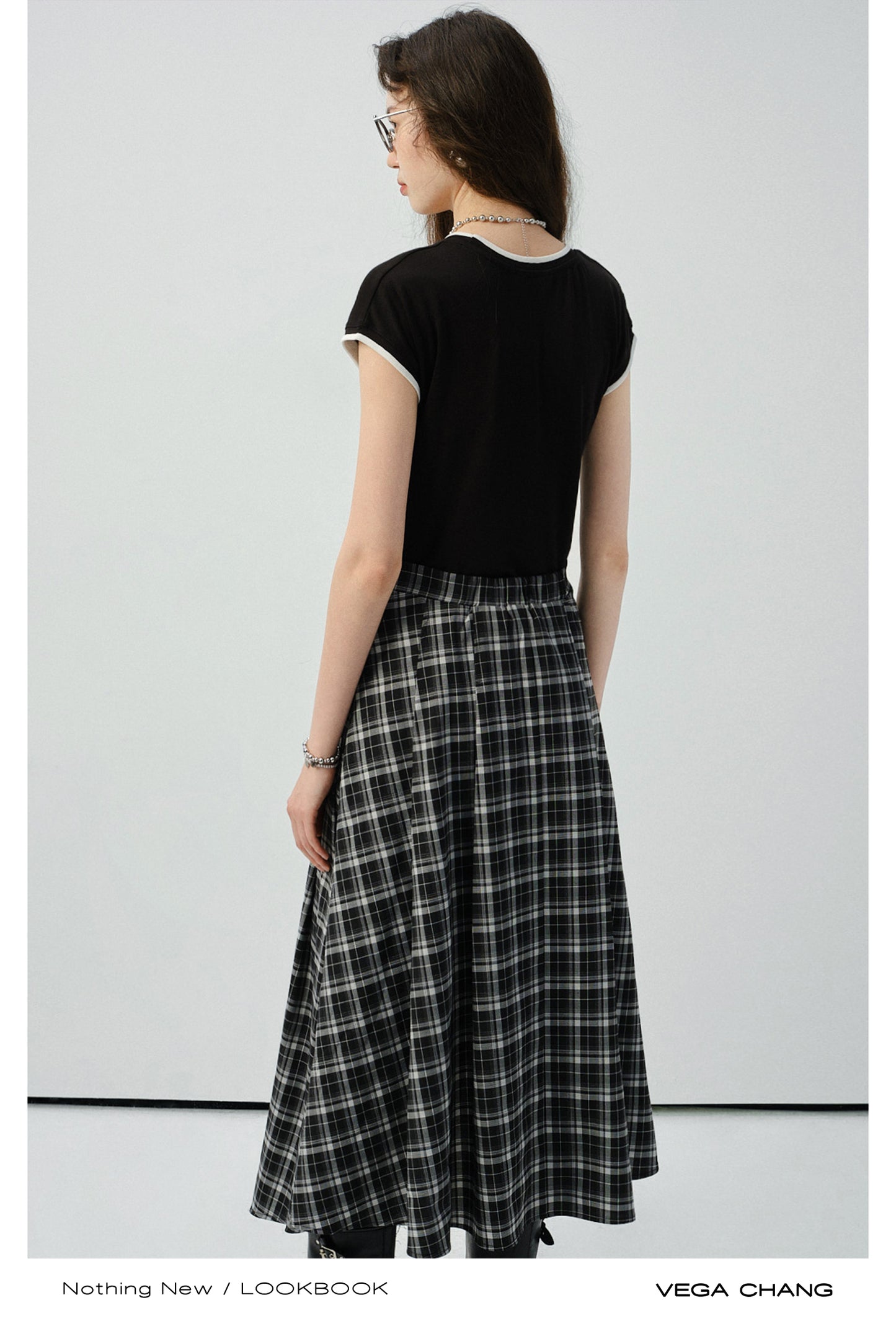 Asymmetric Plaid Faux Two-Piece T-Shirt Dress