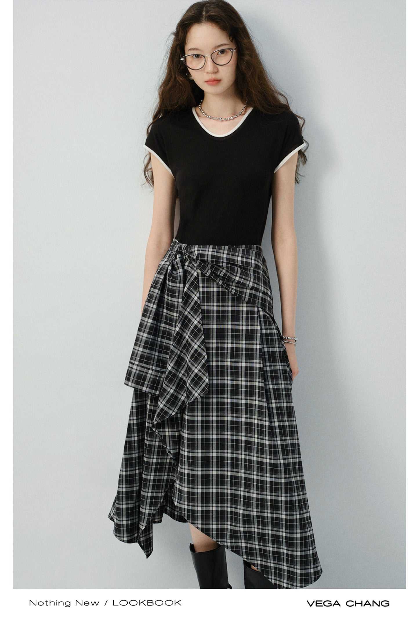Asymmetric Plaid Faux Two-Piece T-Shirt Dress