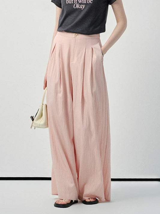 Viscose Blend Pleated Wide-Leg Pants