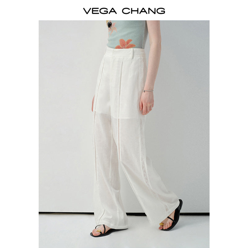 Lace-Striped Sheer Trousers