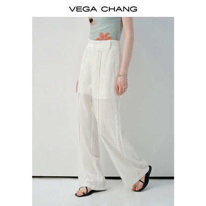 Lace-Striped Sheer Trousers