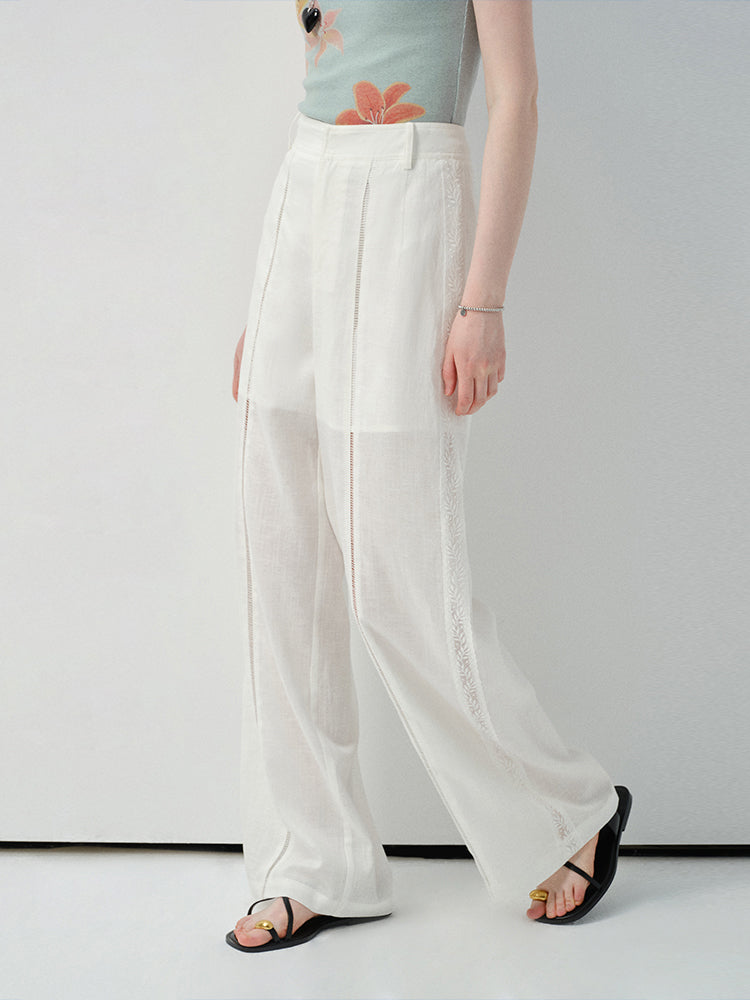 Lace-Striped Sheer Trousers