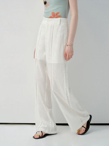 Lace-Striped Sheer Trousers