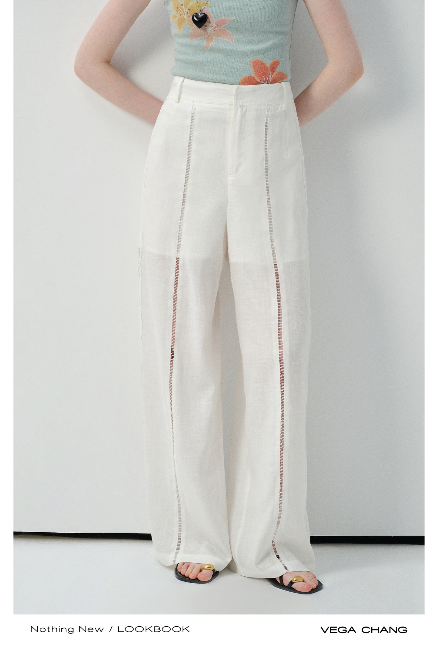 Lace-Striped Sheer Trousers