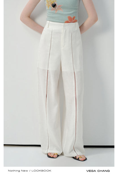 Lace-Striped Sheer Trousers