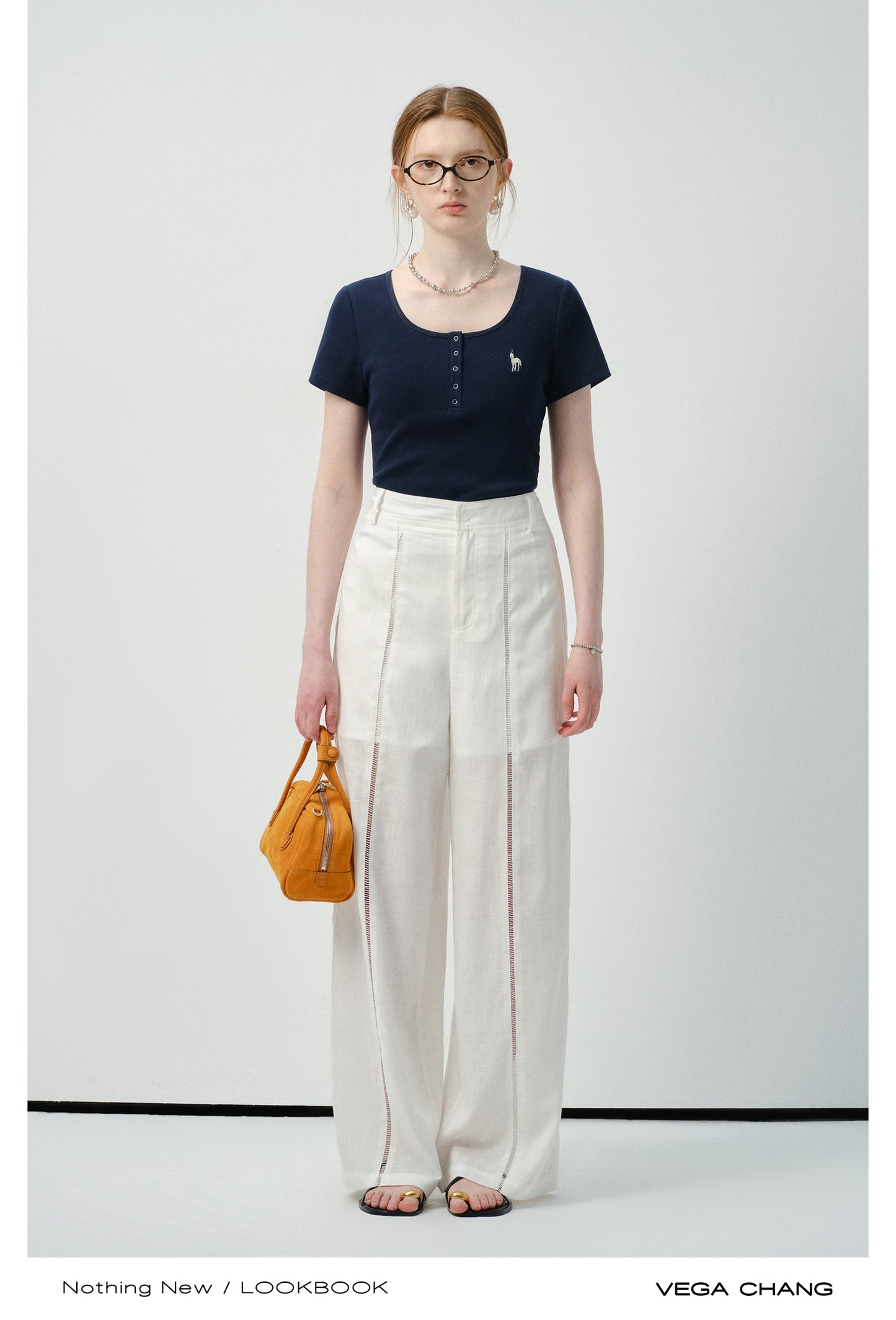 Lace-Striped Sheer Trousers