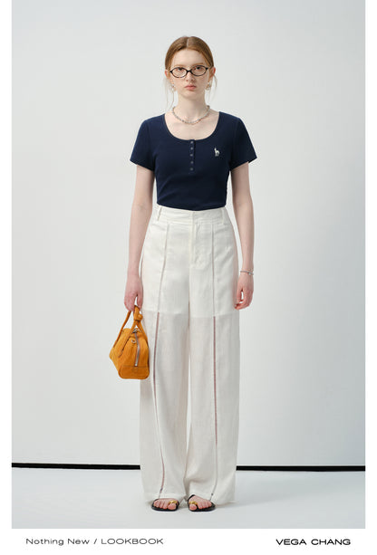 Lace-Striped Sheer Trousers