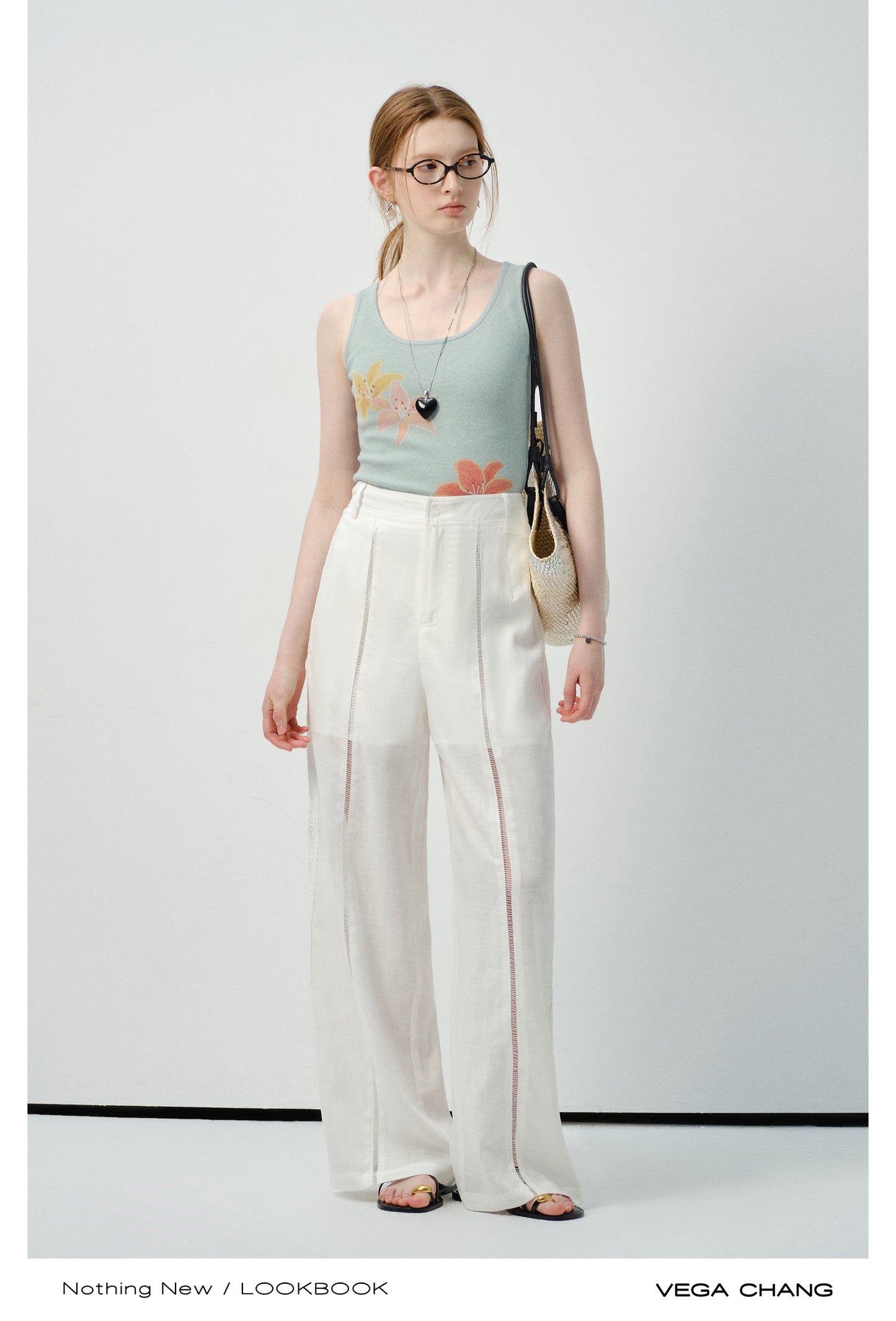 Lace-Striped Sheer Trousers