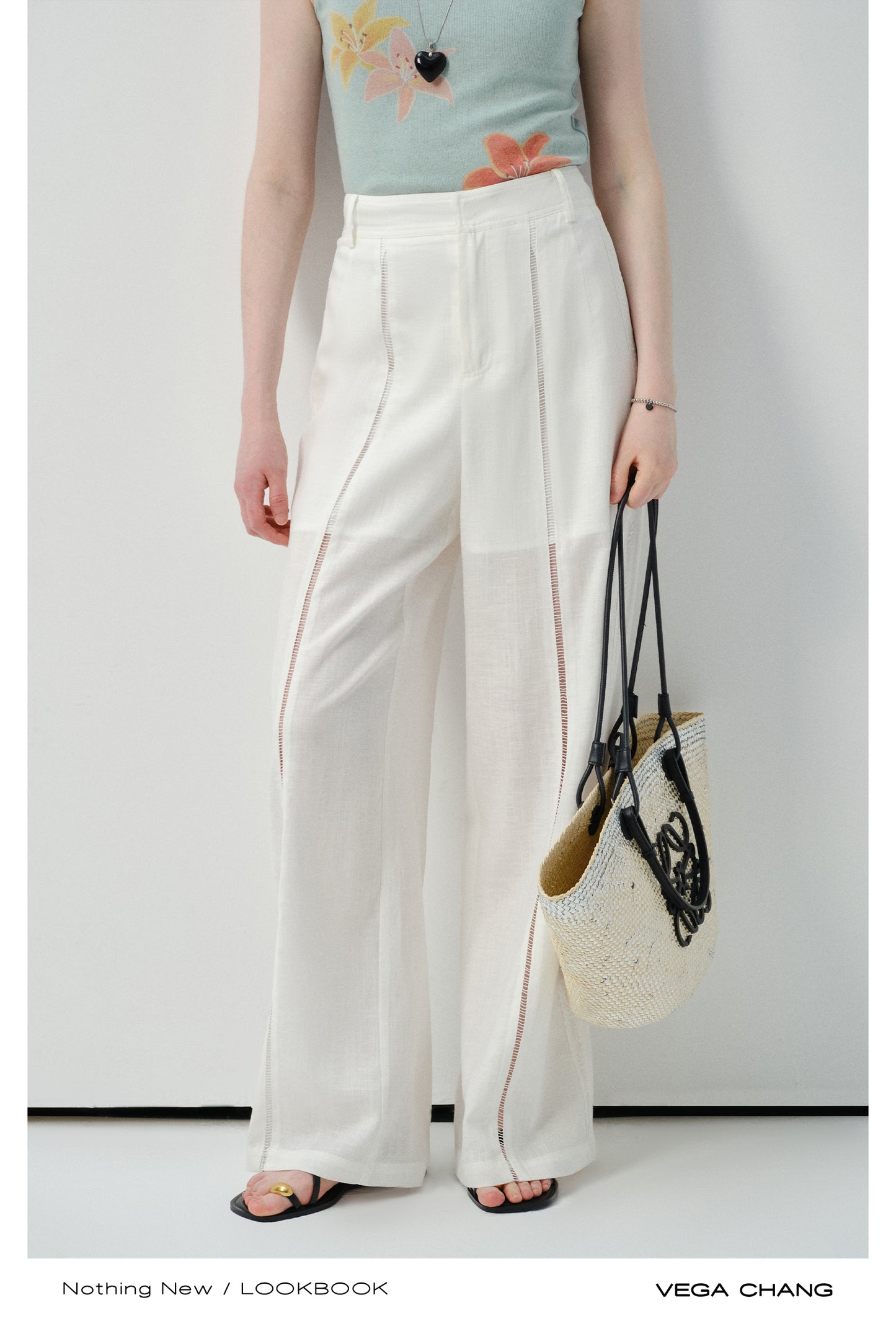 Lace-Striped Sheer Trousers