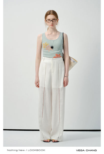 Lace-Striped Sheer Trousers