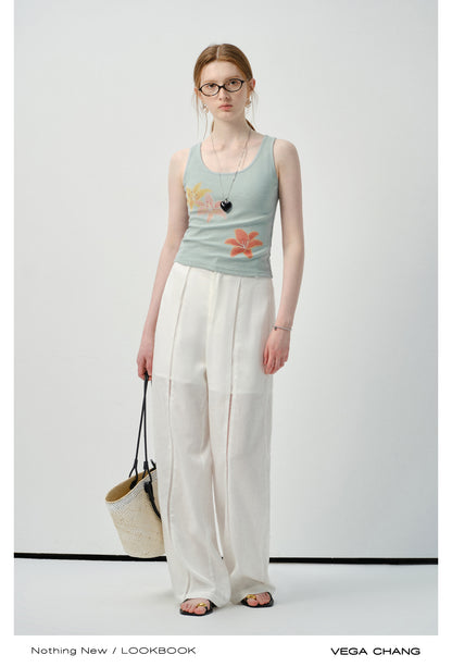 Lace-Striped Sheer Trousers