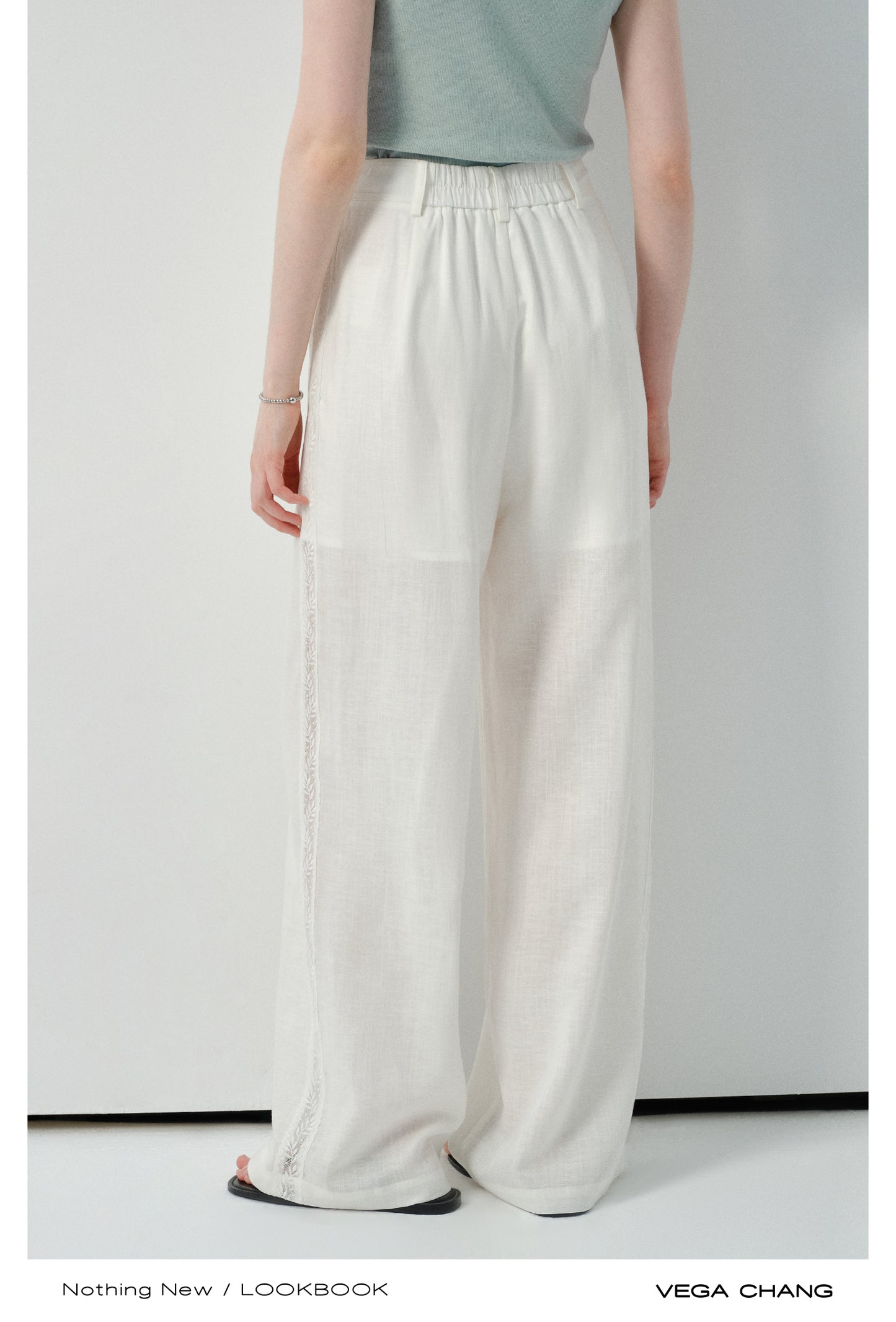 Lace-Striped Sheer Trousers