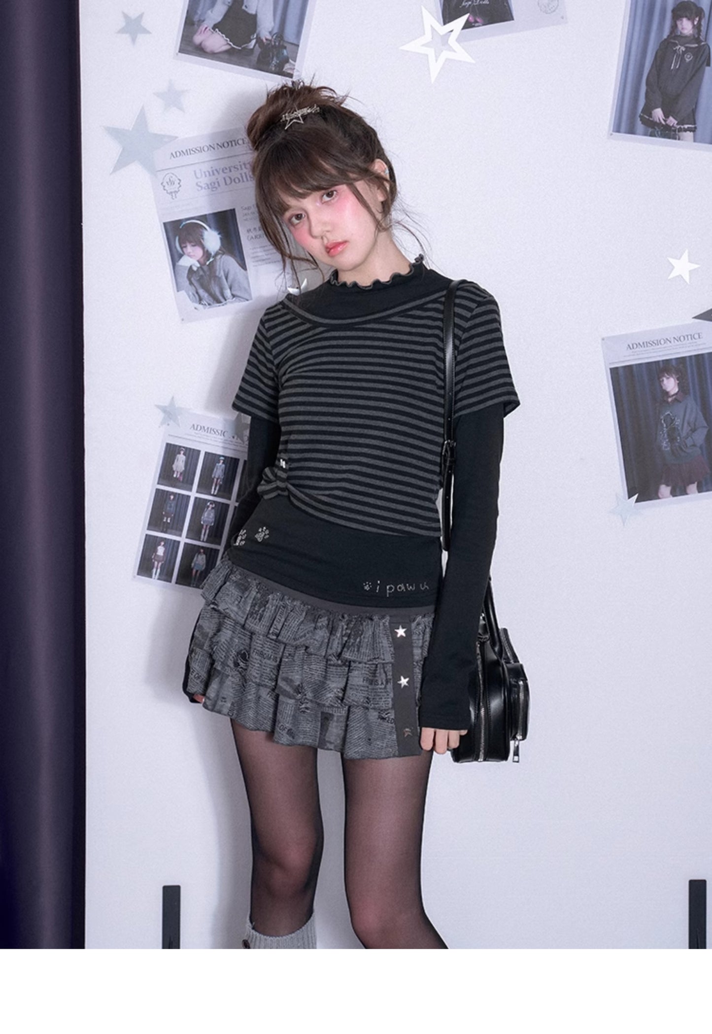 Faux Layered Lettuce Edge T-Shirt With Dog Paw Prints