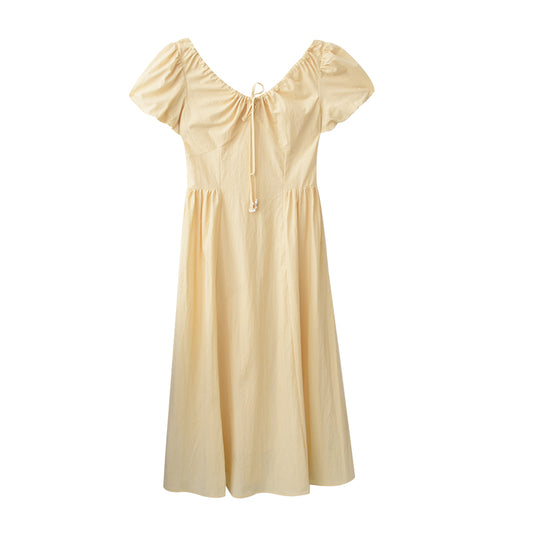 Gathered Neck Bubble Sleeve Dress