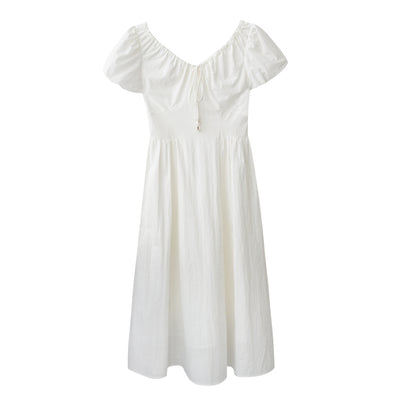 Gathered Neck Bubble Sleeve Dress