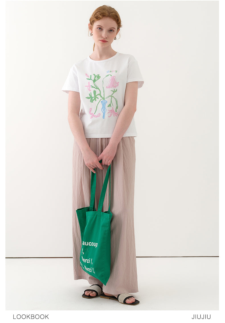 Flower Art Print Round Neck T-Shirt