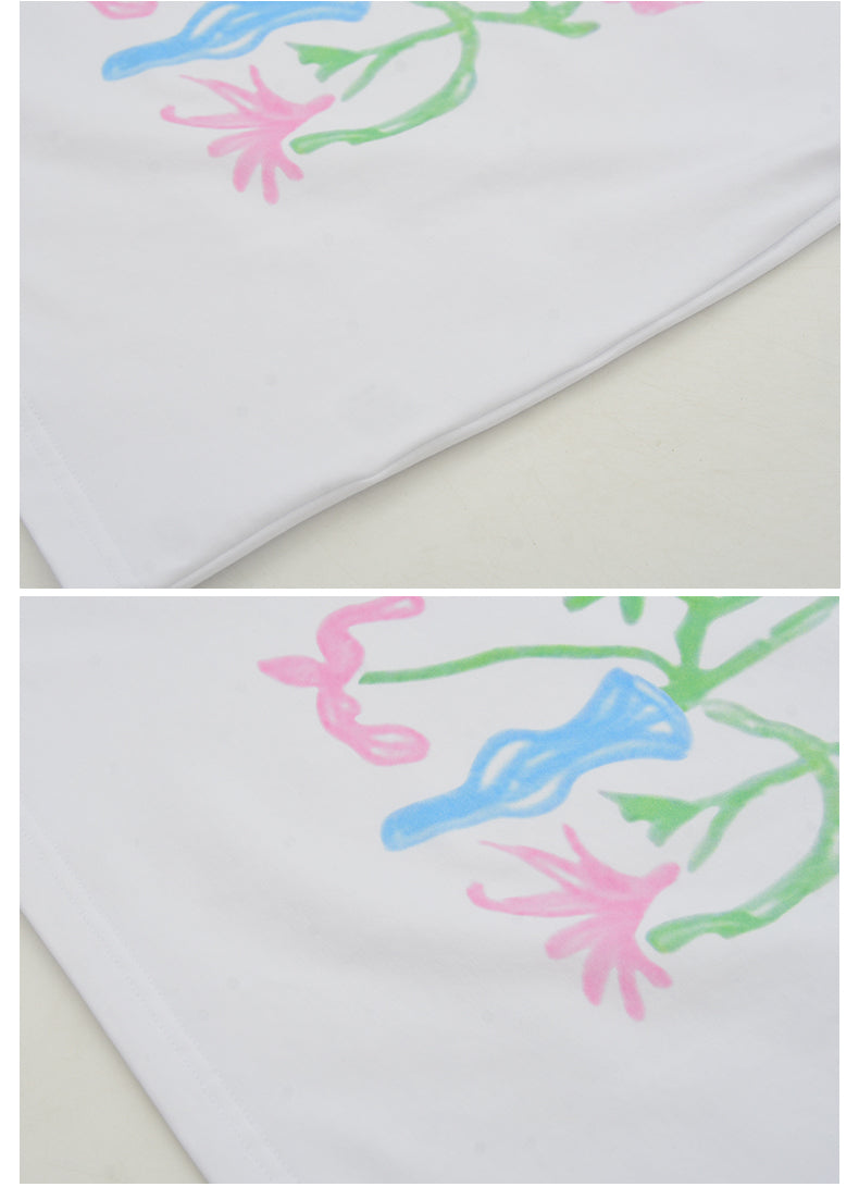 Flower Art Print Round Neck T-Shirt