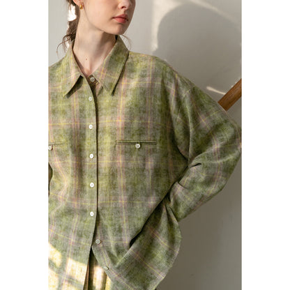 Plaid Round-Hem Shirt And Tiered Skirt