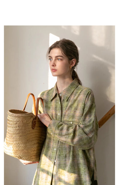Plaid Round-Hem Shirt And Tiered Skirt