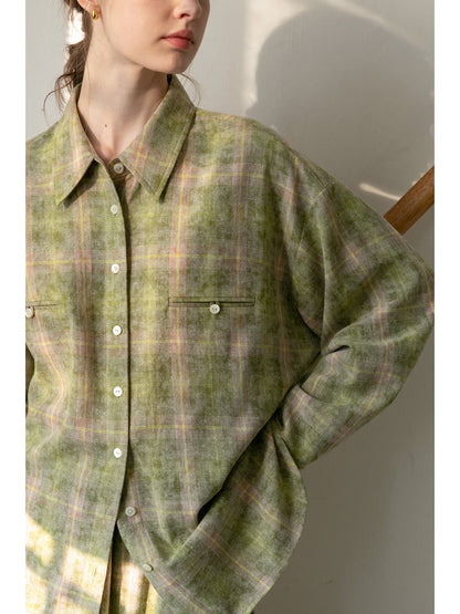 Plaid Round-Hem Shirt And Tiered Skirt