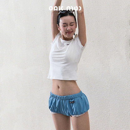 Puff Shorts With Lace Detail