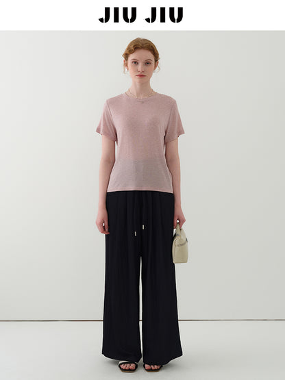 Breathable High Waist Wide-Leg Drawstring Pants