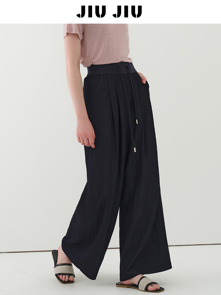 Breathable High Waist Wide-Leg Drawstring Pants
