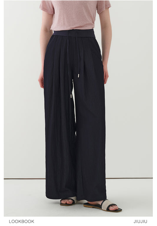 Breathable High Waist Wide-Leg Drawstring Pants