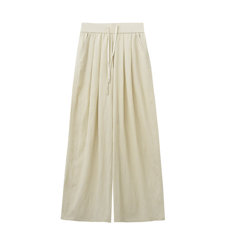 Breathable High Waist Wide-Leg Drawstring Pants