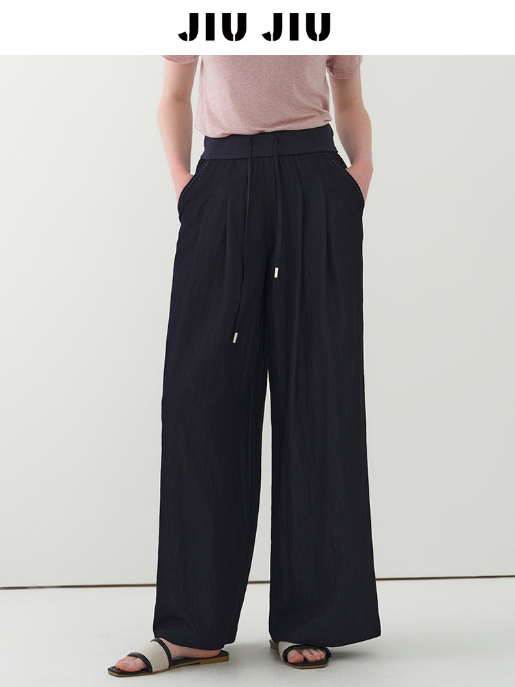 Breathable High Waist Wide-Leg Drawstring Pants