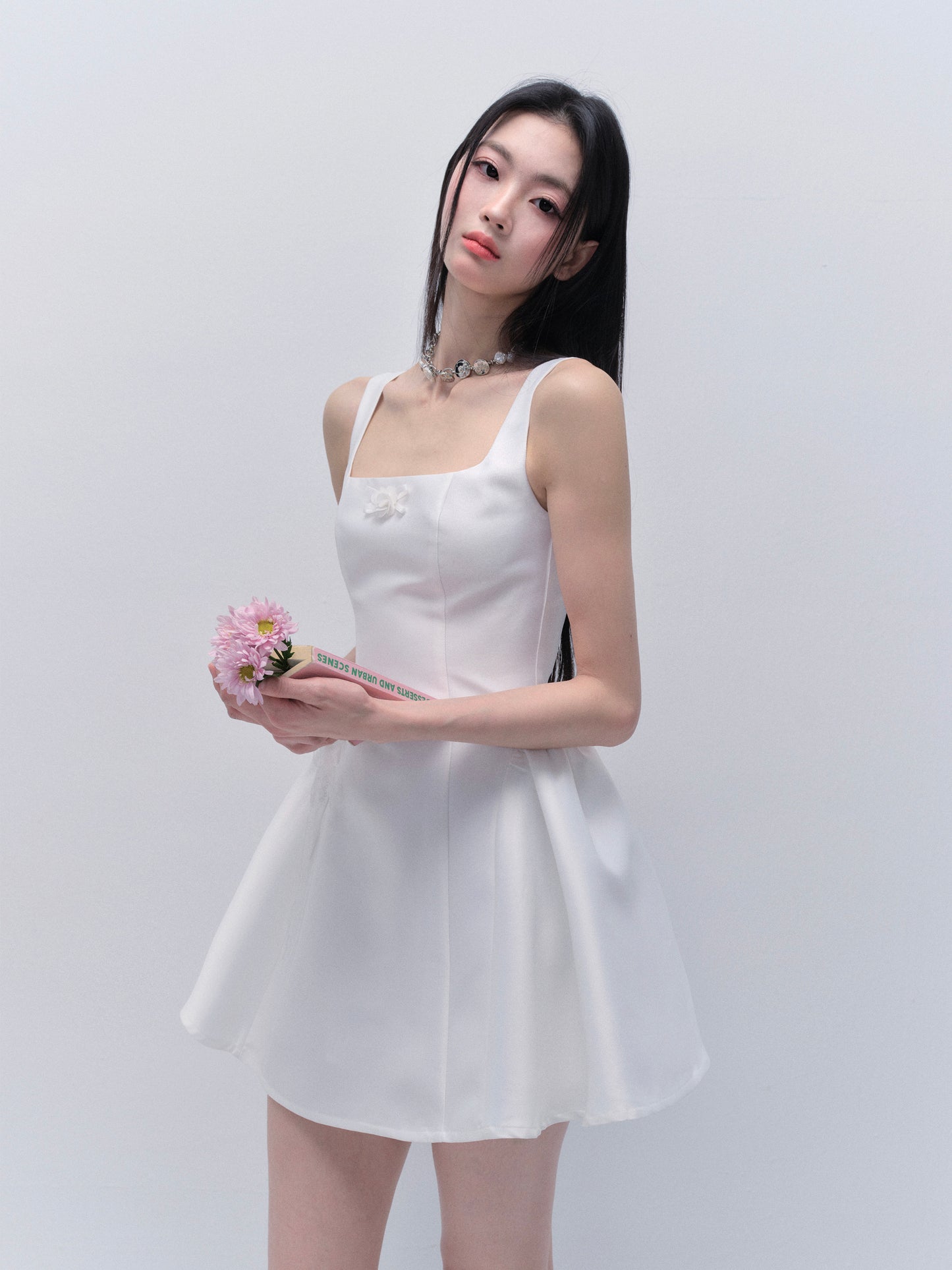 Wedding-Inspired Sleeveless Glossy Satin Dress