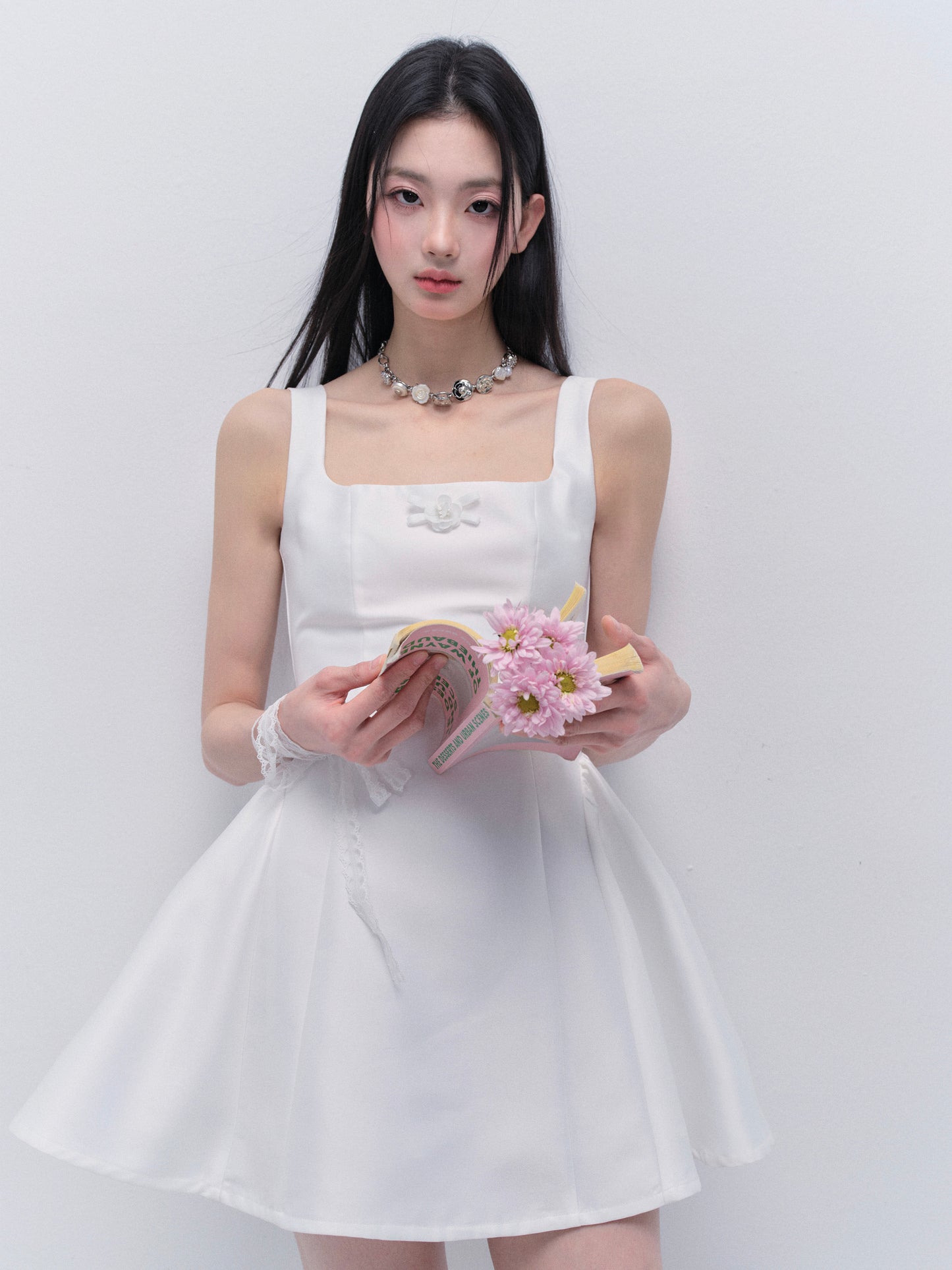 Wedding-Inspired Sleeveless Glossy Satin Dress