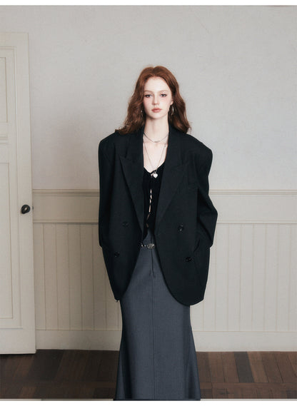 Double-Breasted Peak Lapel Blazer Jacket