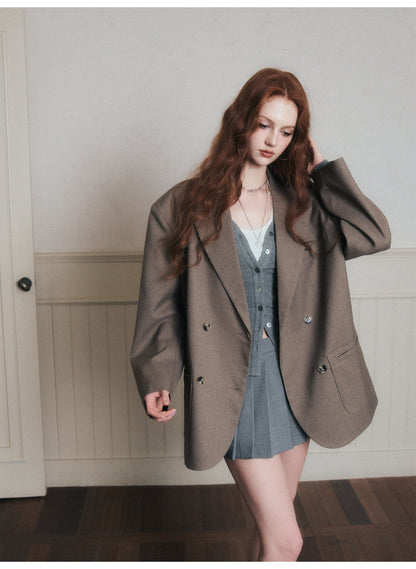 Double-Breasted Peak Lapel Blazer Jacket