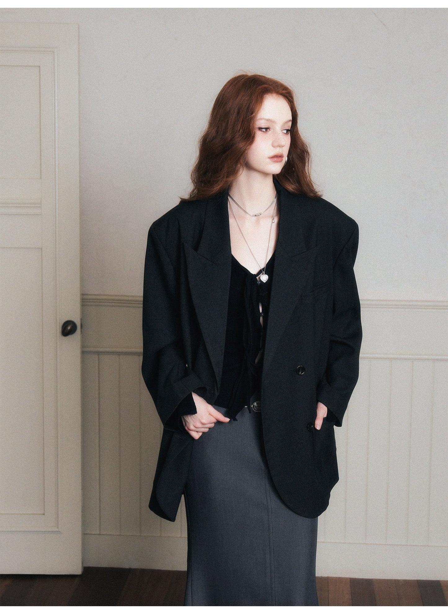 Double-Breasted Peak Lapel Blazer Jacket