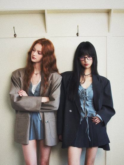 Double-Breasted Peak Lapel Blazer Jacket