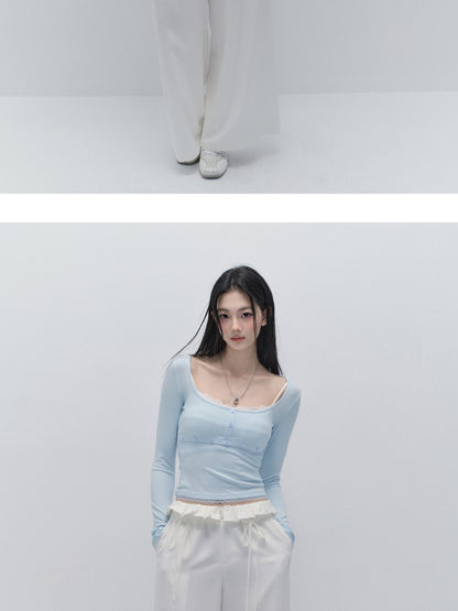 Slim Fit Top With Ballet Neck And Button Detail
