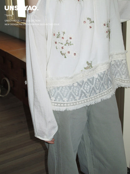 Cold-Shoulder Top With Floral Embroidery