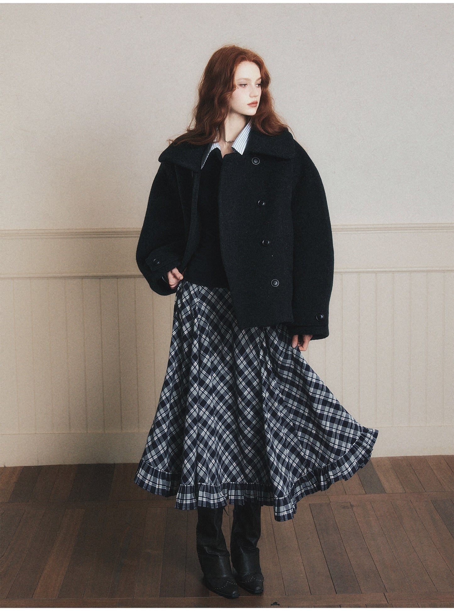 Ruffled Diamond Plaid Skirt