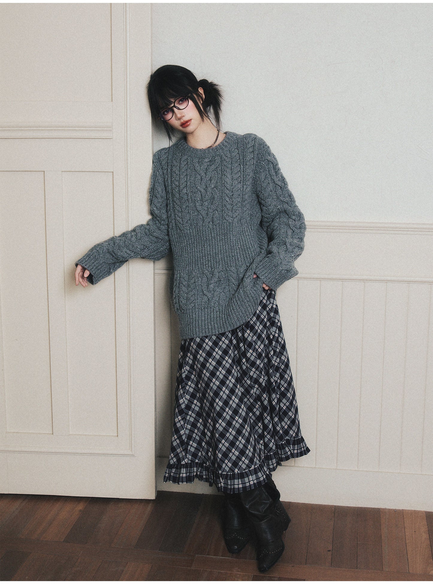 Ruffled Diamond Plaid Skirt