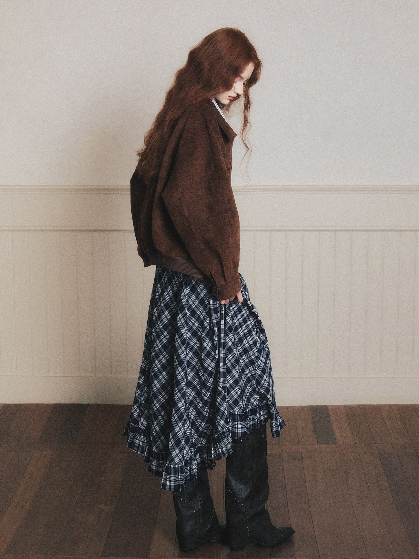 Ruffled Diamond Plaid Skirt