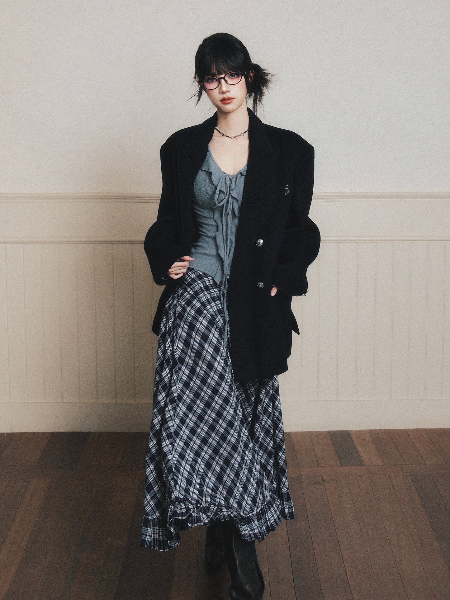 Ruffled Diamond Plaid Skirt