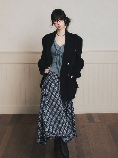 Ruffled Diamond Plaid Skirt