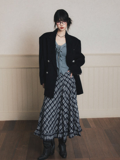 Ruffled Diamond Plaid Skirt