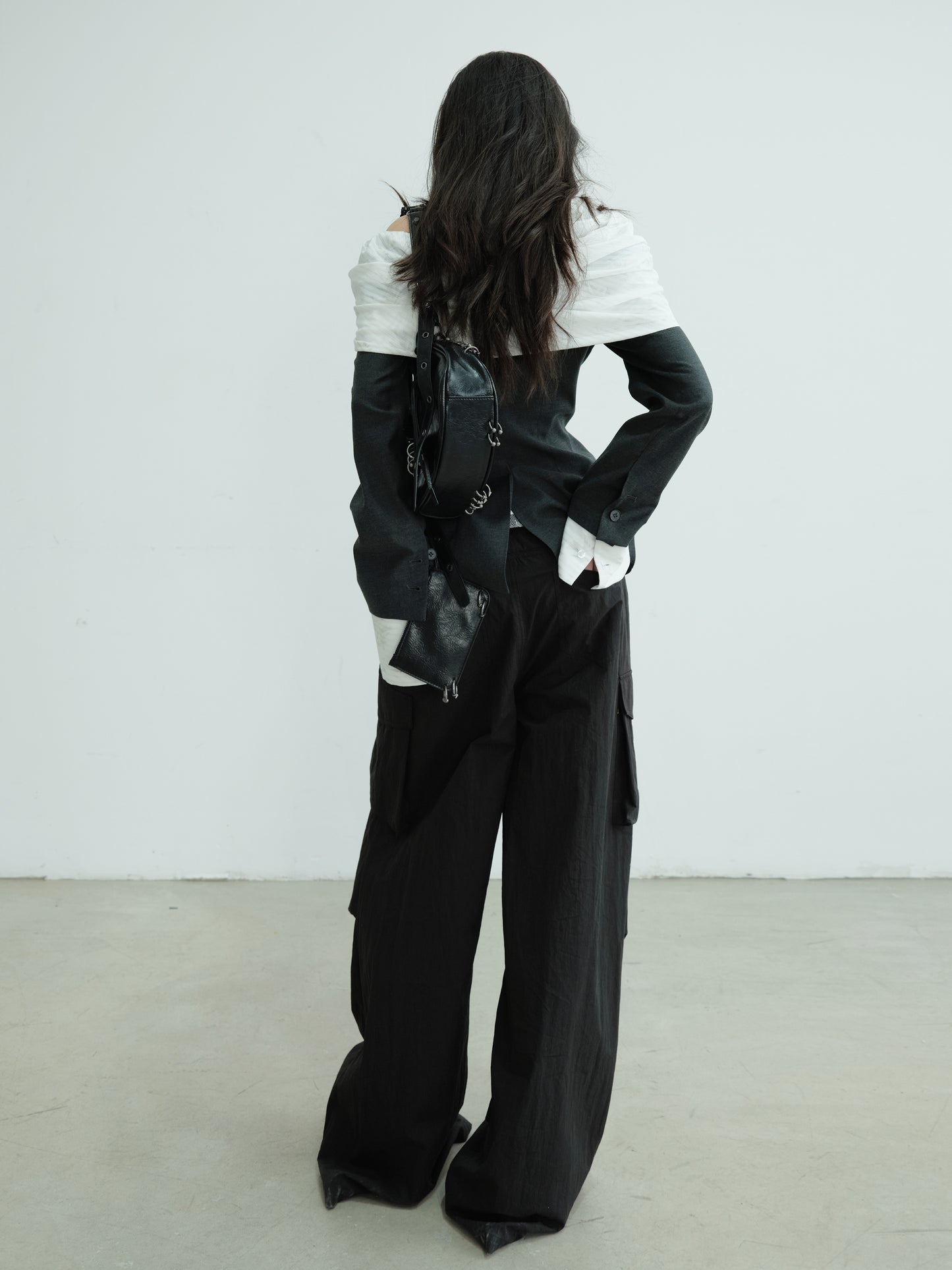 Chic Off-Shoulder Mixed Fabric Jacket