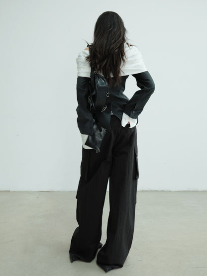 Chic Off-Shoulder Mixed Fabric Jacket