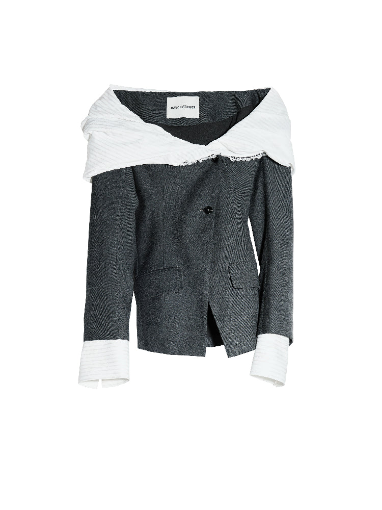 Chic Off-Shoulder Mixed Fabric Jacket
