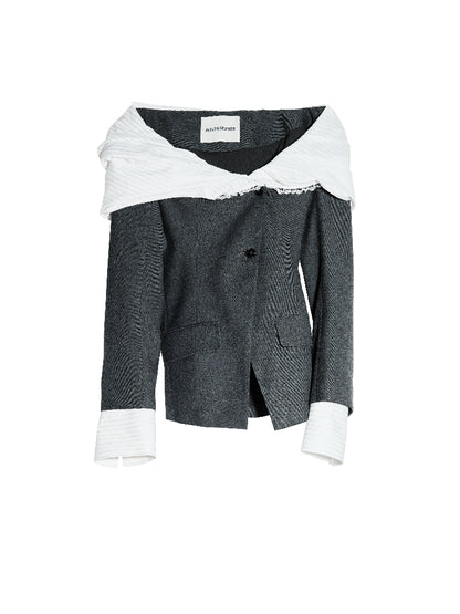 Chic Off-Shoulder Mixed Fabric Jacket